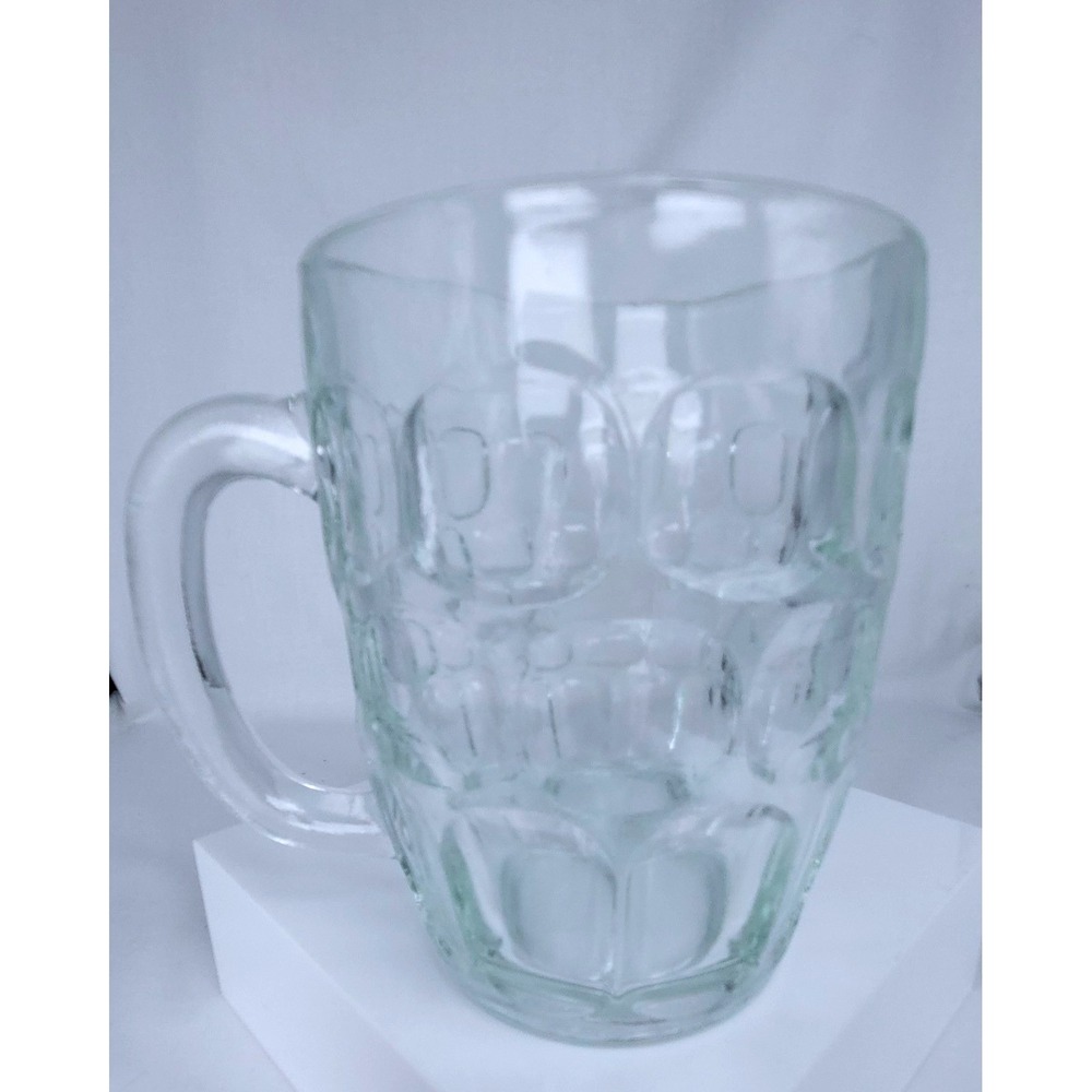 Vintage Thumb Print‎ Clear Glass Beer Mug 3.75"x5"
